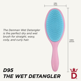 Denman Wet Detangler pink ergonomic-handle for comfortable grip during brushing.