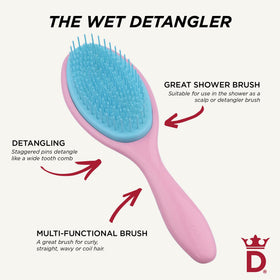 Denman Wet Detangler pink kid-friendly design suits family showers.