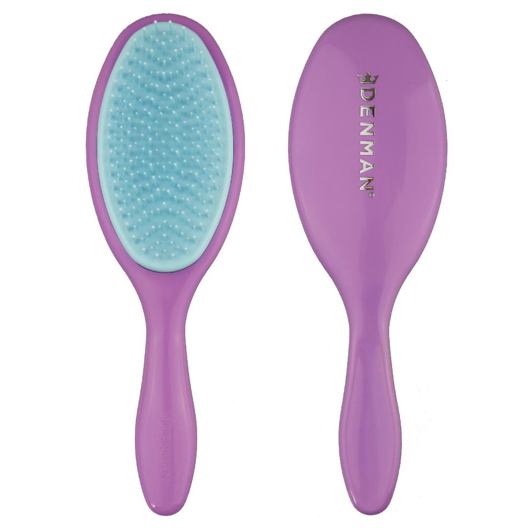 Denman Wet Detangler purple brush head glides through wet hair for gentle detangling