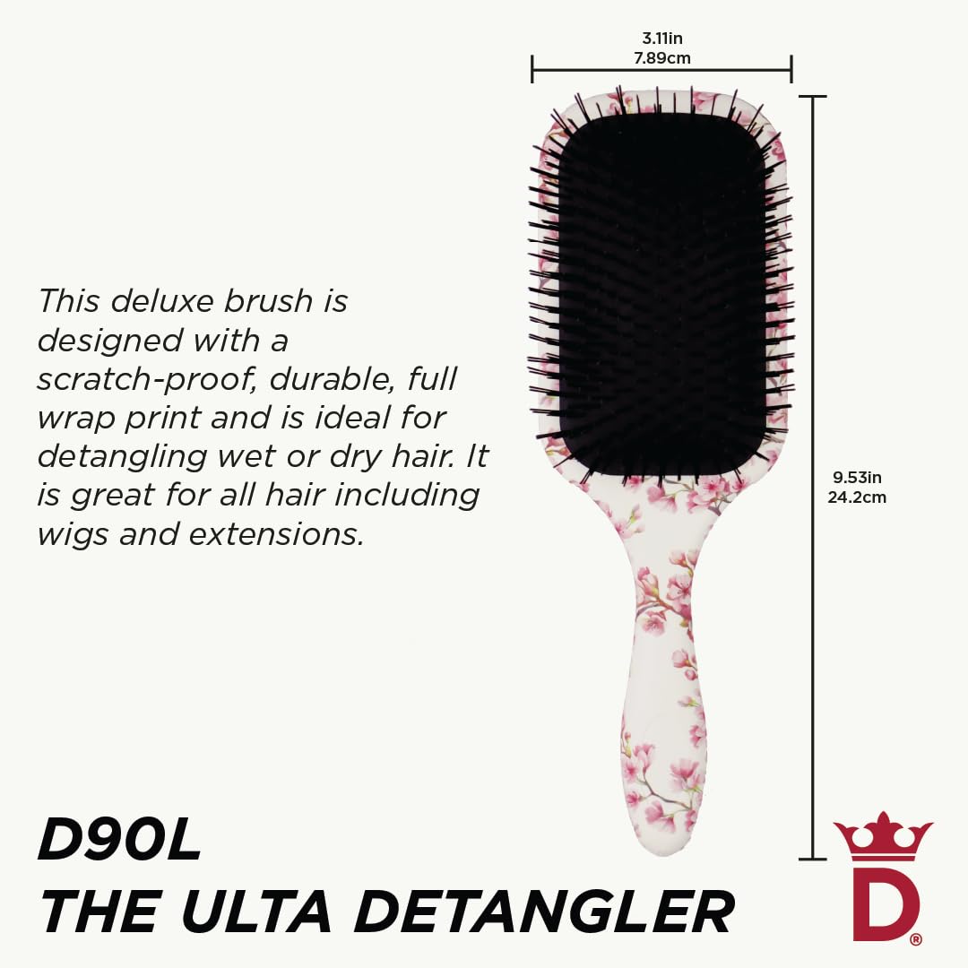 Denman wet-dry detangler brush for versatile grooming on damp or dry hair.