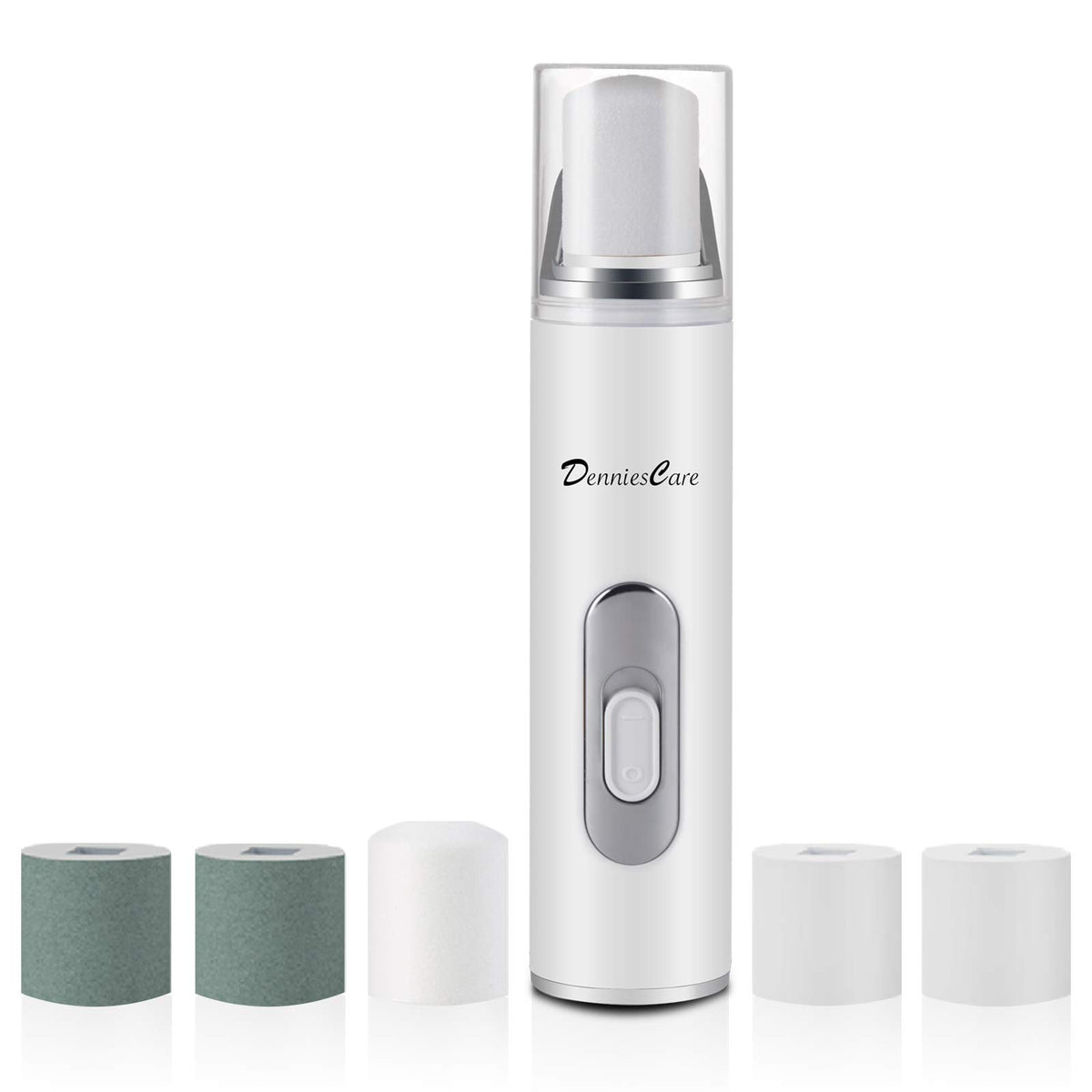 DenniesCare electric nail buffer device in hand for smooth, natural-looking nails.