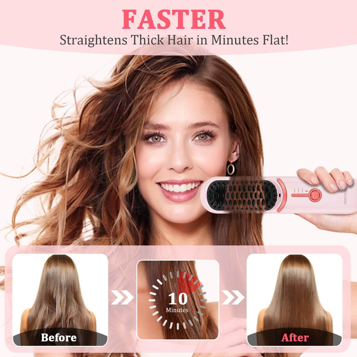 DENTAISyn compact travel straightening brush designed for easy packing