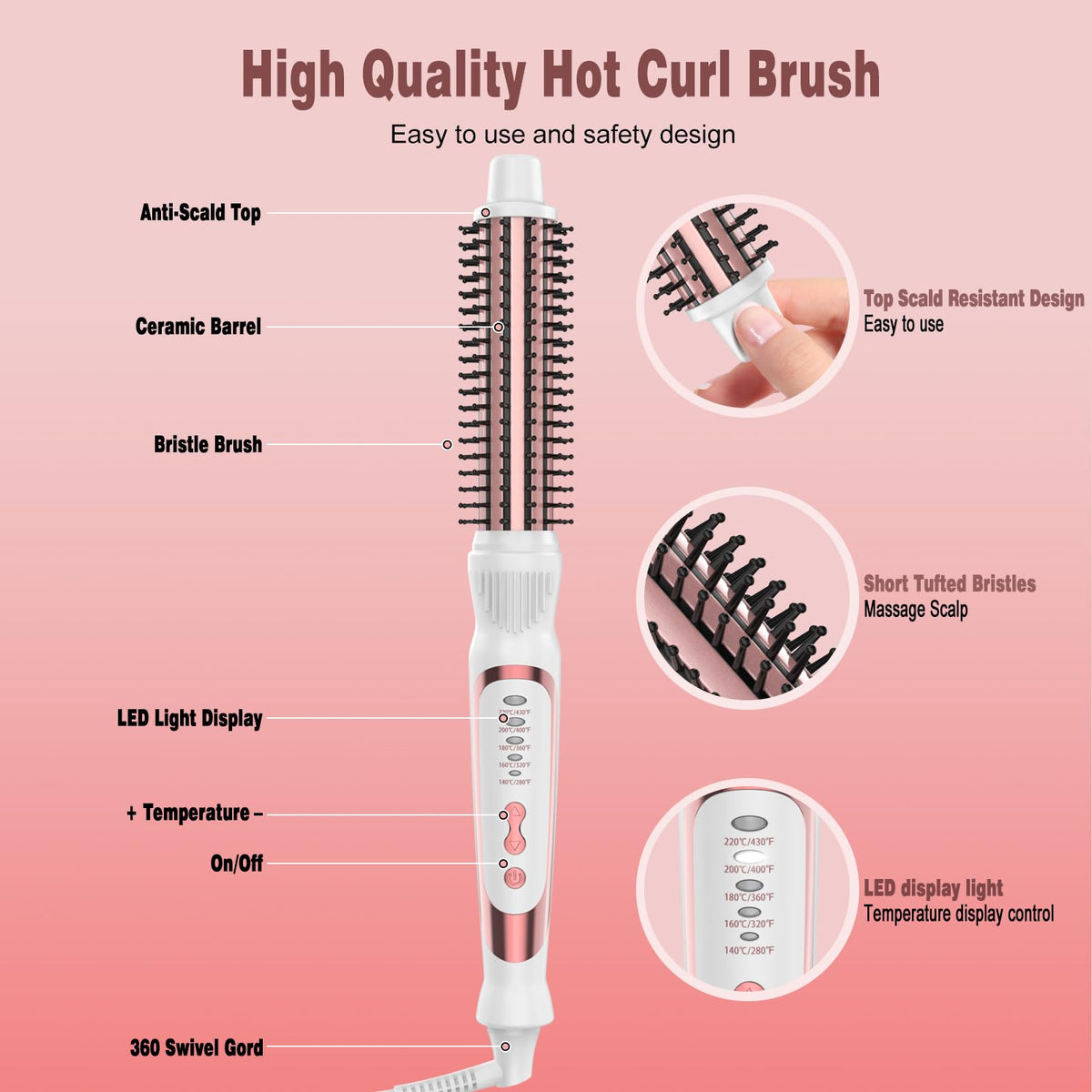 DENVEK 1-inch hot brush heat up quickly with adjustable temperature control.