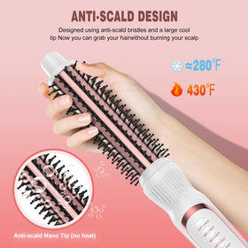 DENVEK Heated Round Brush side view, ergonomic handle supports comfortable styling sessions.