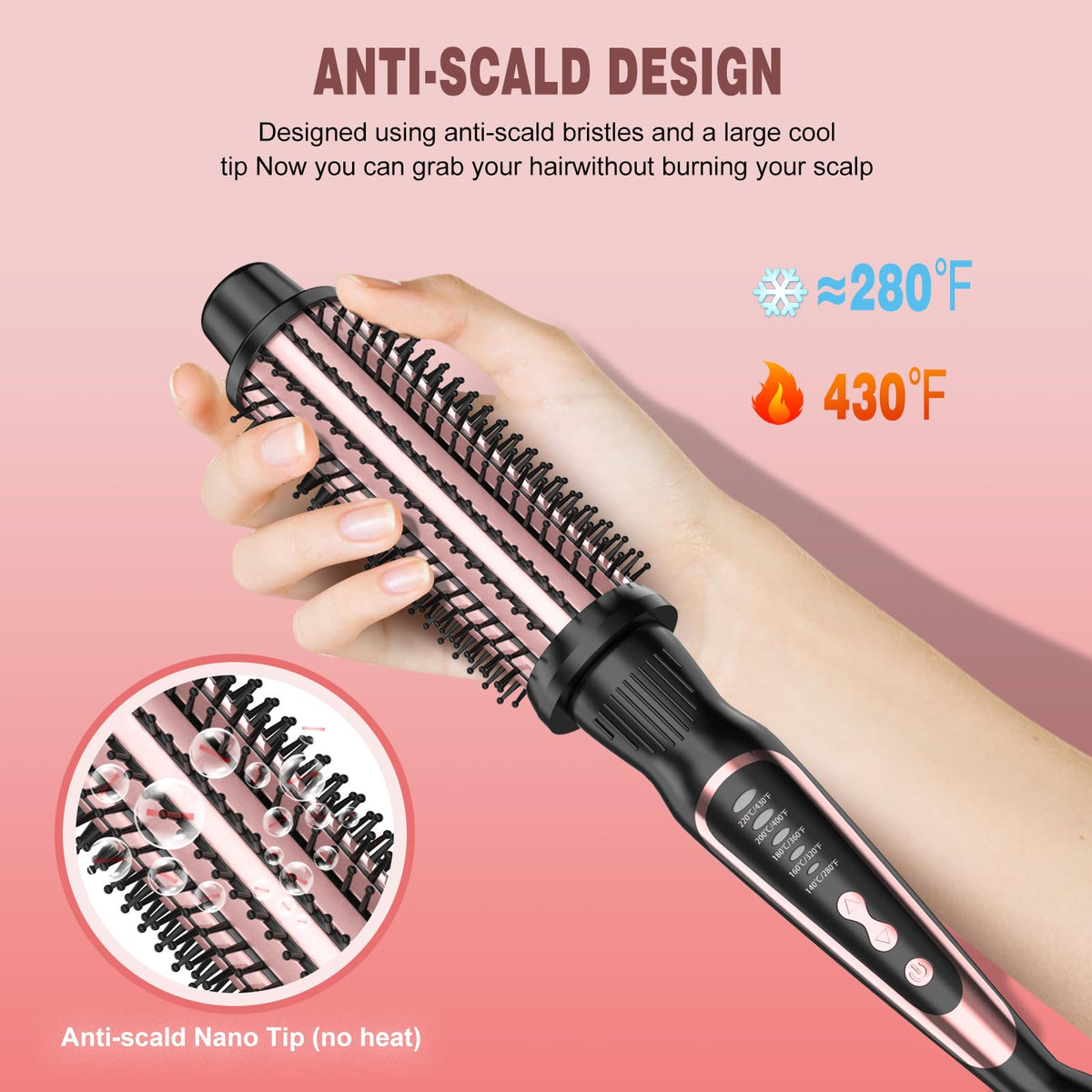 DENVEK Thermal Brush anti-scald bristles prevent snags during styling.