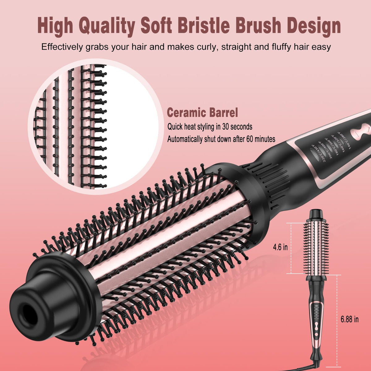 DENVEK Thermal Brush ionic technology reduces frizz and enhances shine.