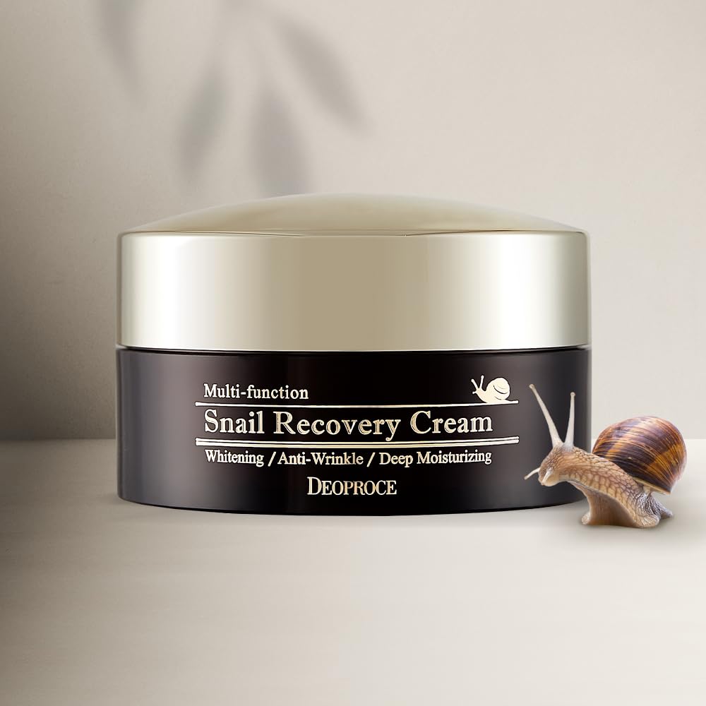 Deoproce Snail Mucin Face Cream jar close-up shows lightweight texture for layering.