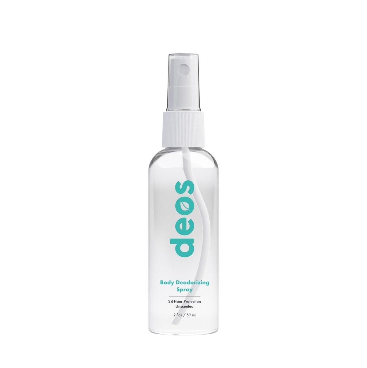 DEOS Body Deodorizing Spray bottle front, unscented formula for all-day freshness