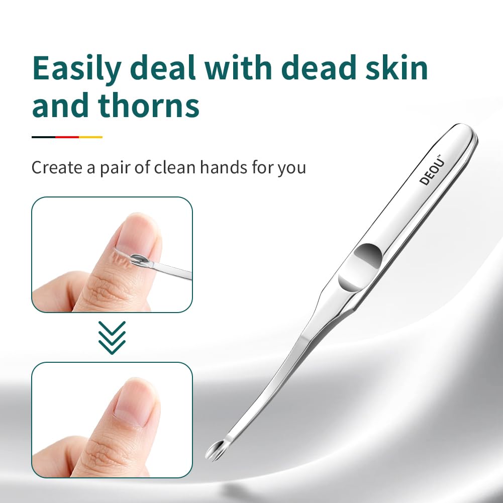 DEOU cuticle pusher ergonomic handle ensures a secure grip during grooming