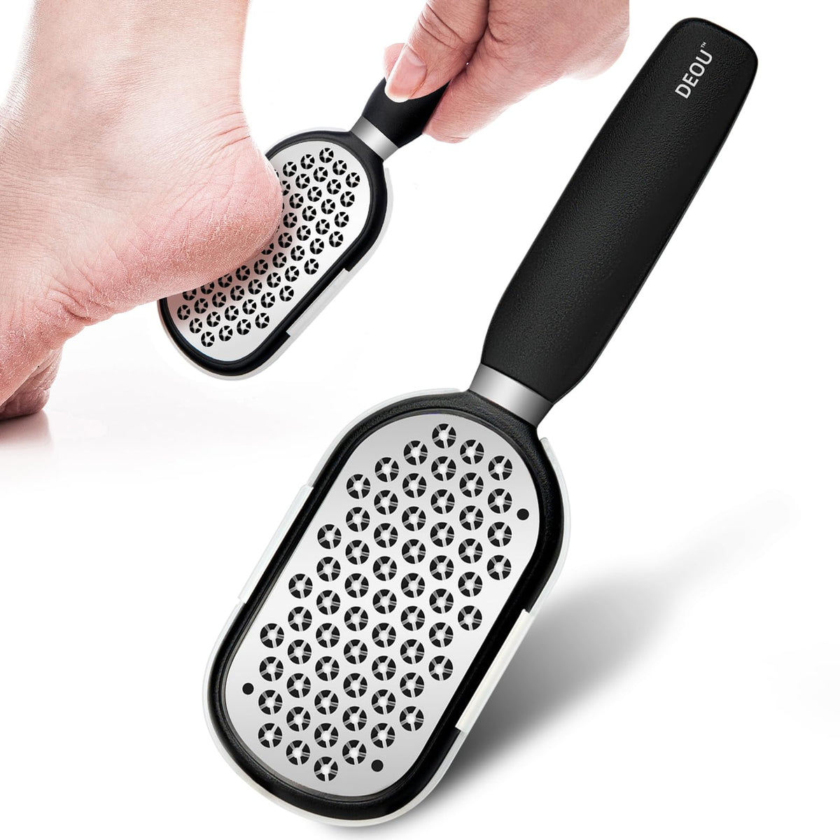 DEOU metal foot file with 315 micro blades for efficient exfoliation on rough heels