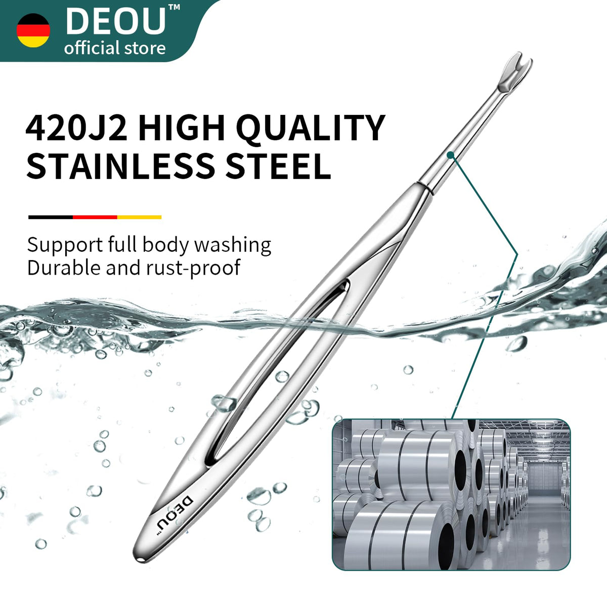 DEOU stainless steel nail edge tool safely cleans cuticles with professional precision.