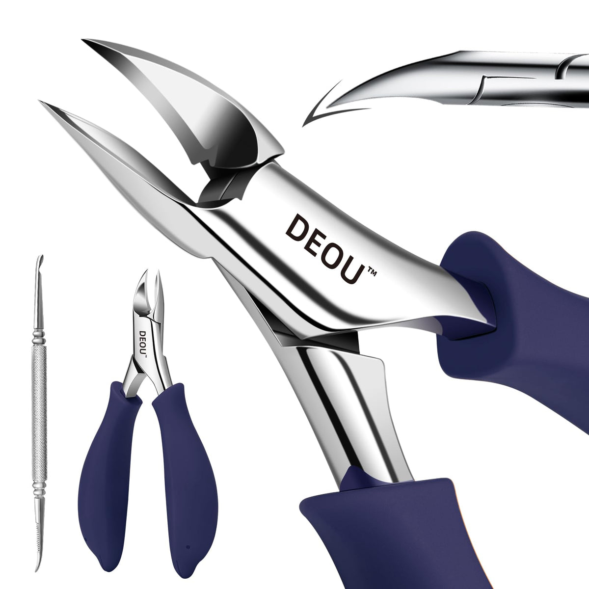 DEOU podiatrist toenail clippers with ergonomic handle for easy trimming.