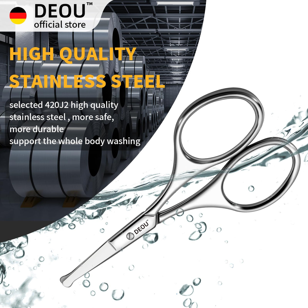 DEOU round-nose scissors ideal for pet grooming and soft trims.