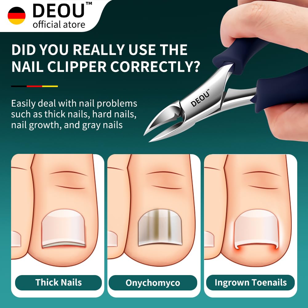 DEOU stainless steel toenail trimmer with sharp edge for thick nails.
