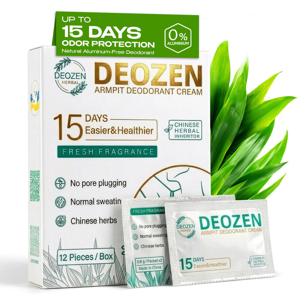 Deozen deodorant cream packaging highlighting portable, long-lasting freshness.
