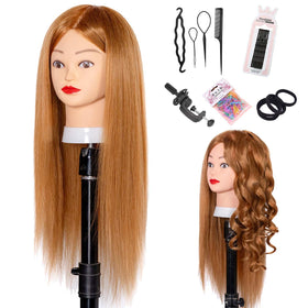Depaajk mannequin head with 80% human hair, straight 26-28 inches, ideal for styling practice.