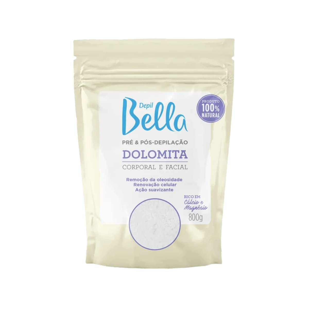 Depil Bella Dolomite Powder 800g packaging for easy pre- and post-wax prep.