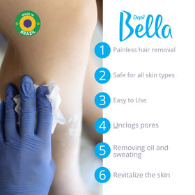 Depil Bella Dolomite Powder applied before waxing for smoother skin prep.
