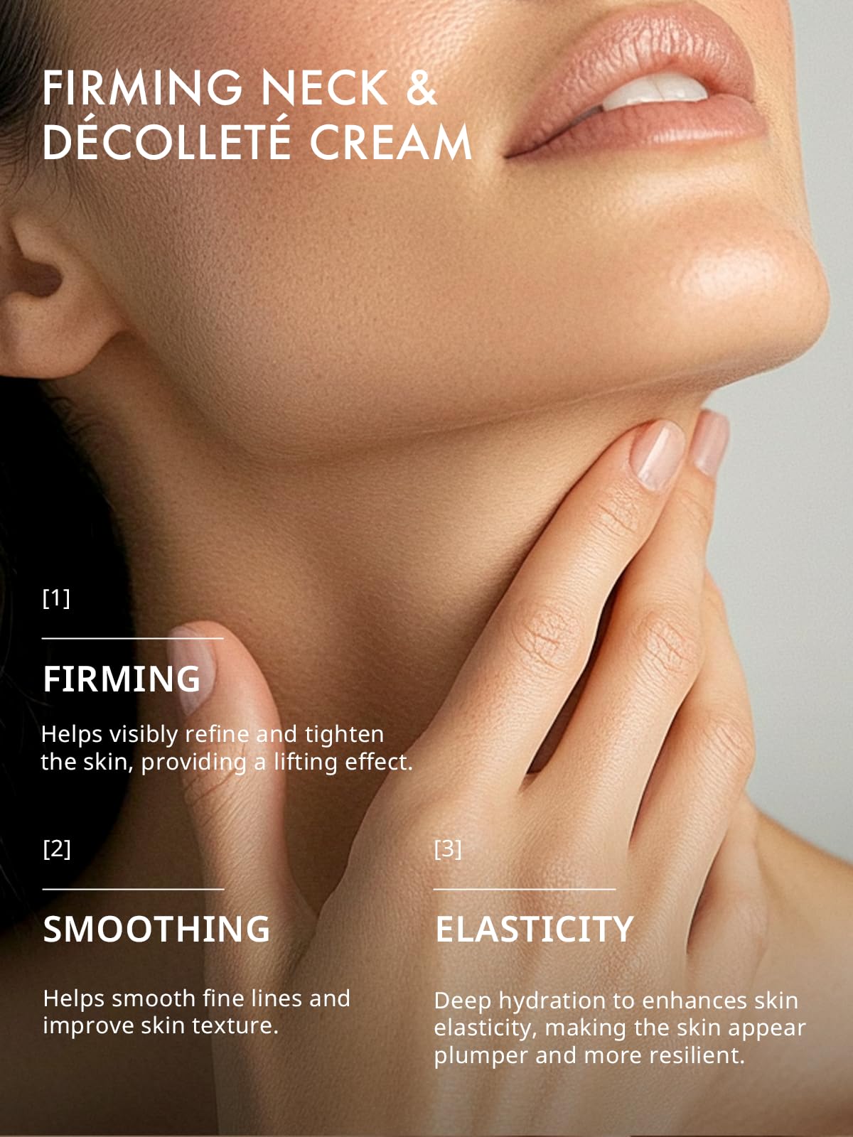 depology neck-decollete-cream application site demonstrates upward massage for smoother décolletage