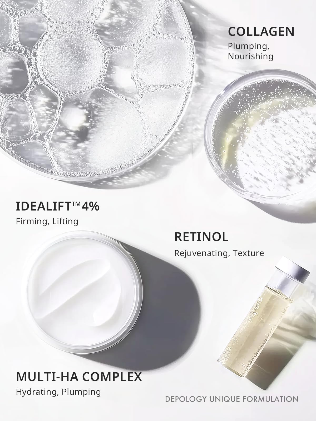 depology IDEALIFT and multi-HA panel detail suggest lifting and hydration support