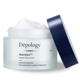 depology Matriplex peptide intense cream jar close-up showing luxurious packaging and rich hydration.