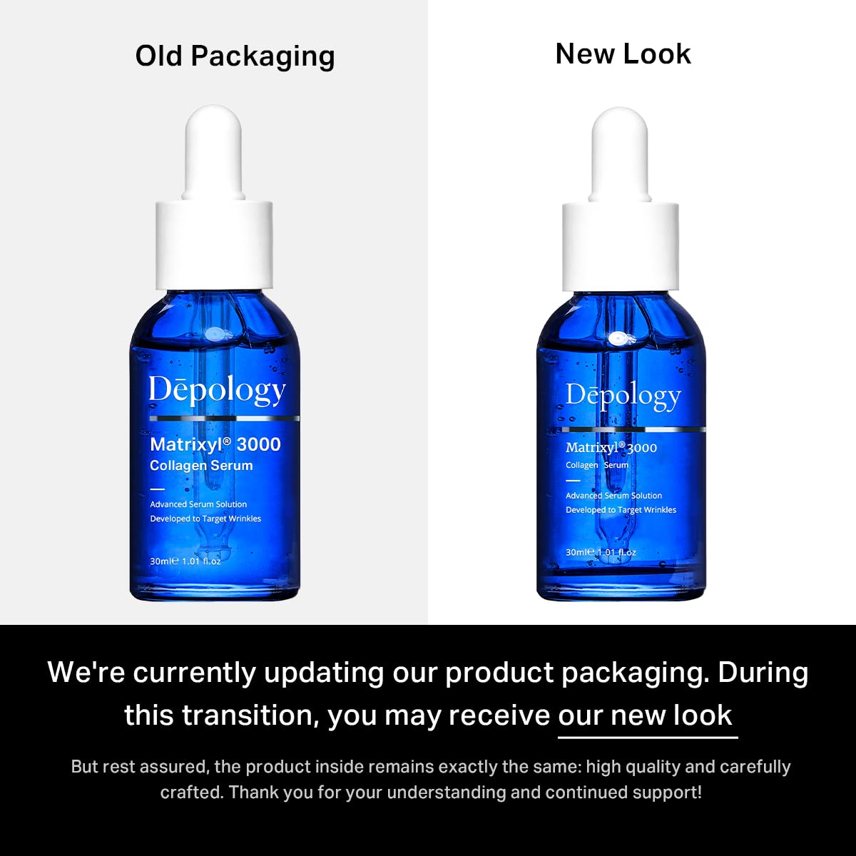 Depology MATRIXYL 3000 serum on bathroom shelf ready for routines.