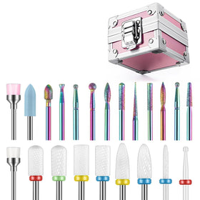 Depvko 21Pcs nail drill bits set in a pink case for organized at-home manicures.