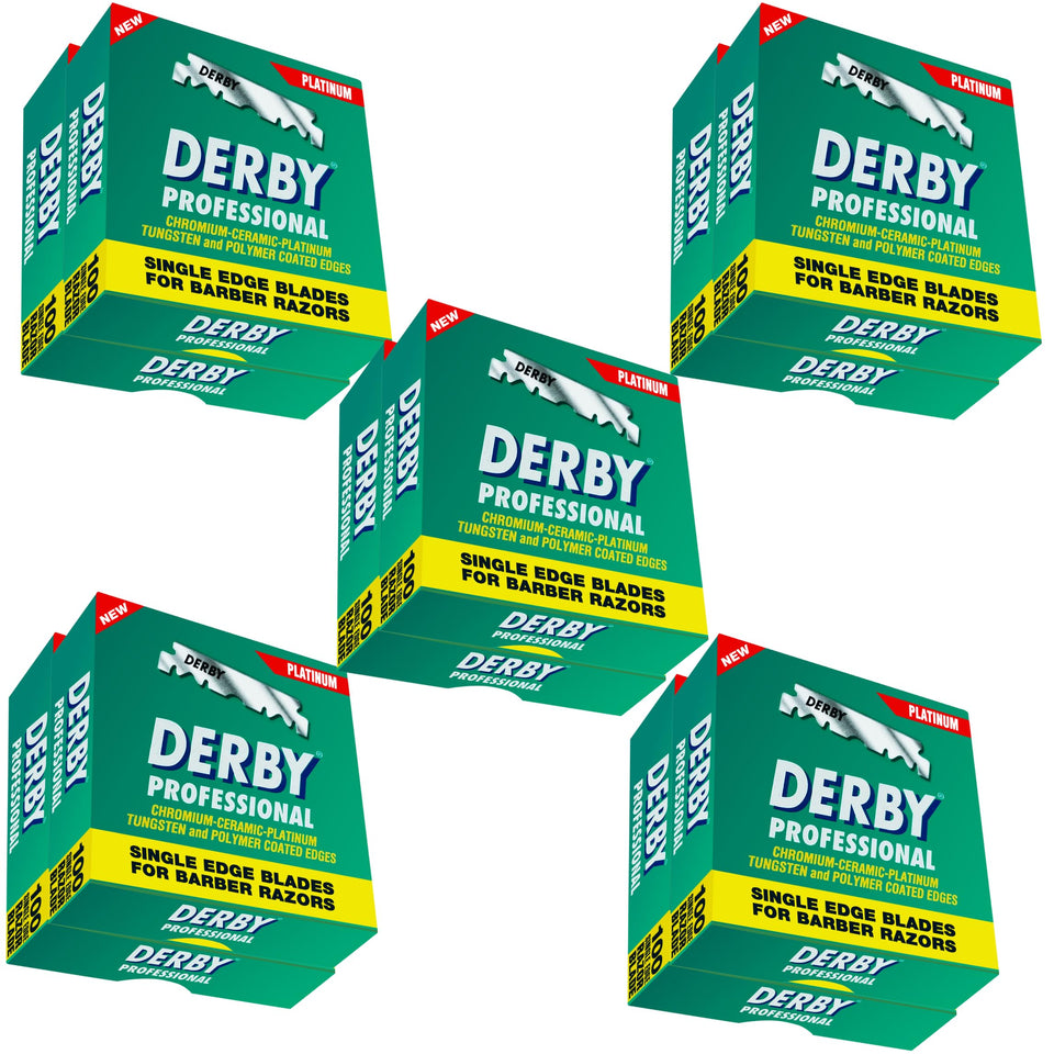 Derby 1000 professional blade close-up showing a sharp edge for precise straight razor shaves.