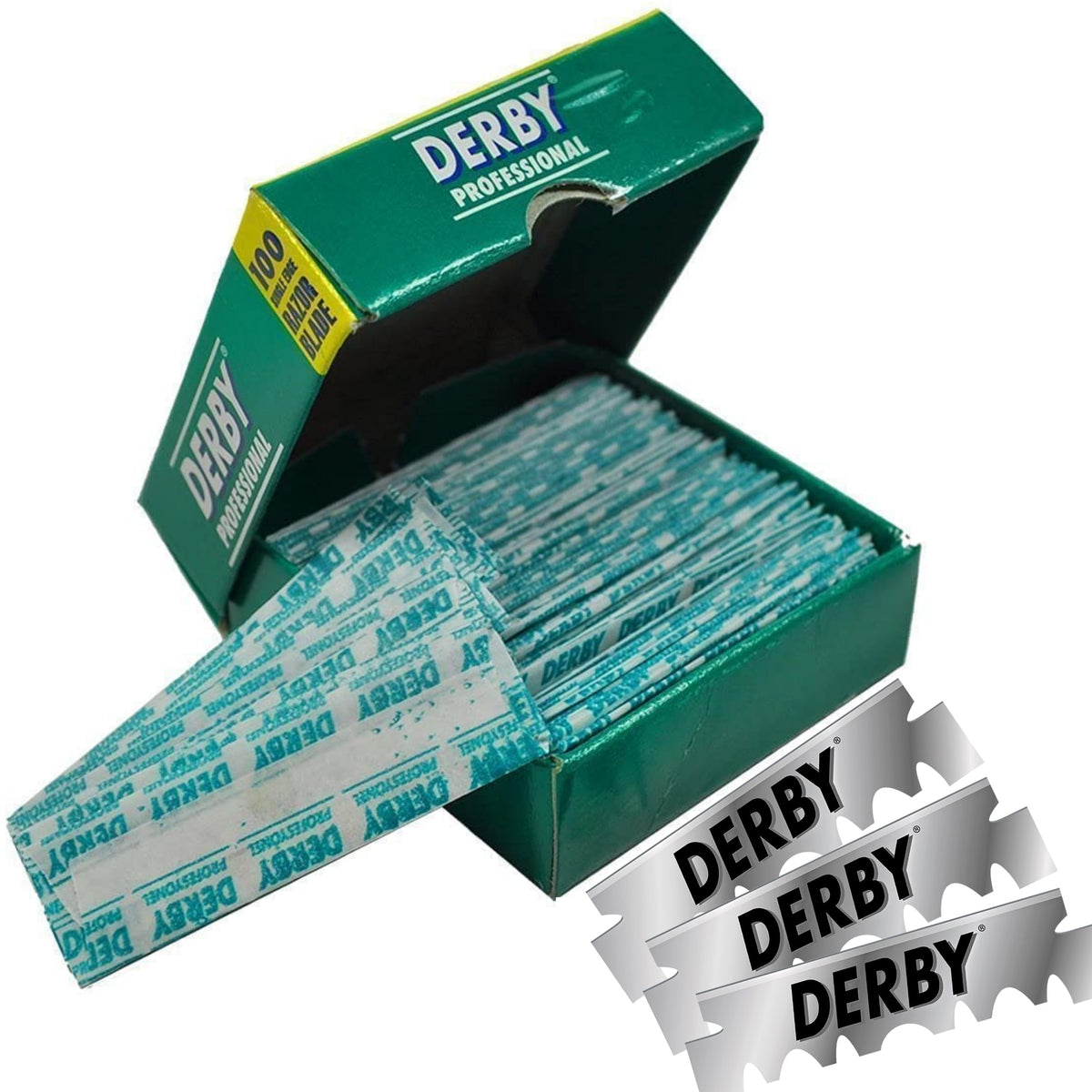 Derby 1000 blade packaging image shows professional-grade presentation.