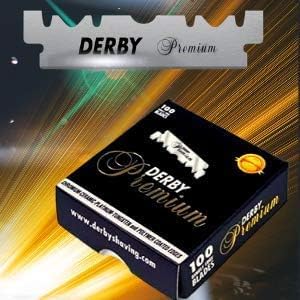 Derby Premium blade out of packaging reveals single-edge design for straight razors.
