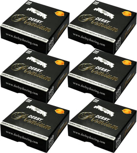 Derby Premium blade packaging close-up with wax paper preserves sharpness.