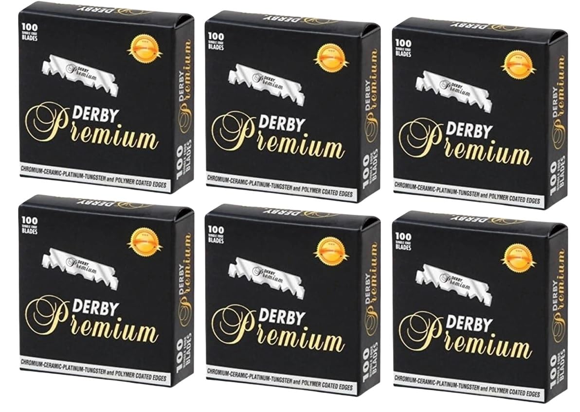 Derby Premium single-edge blade close-up: sharp edge for precise shaving results.