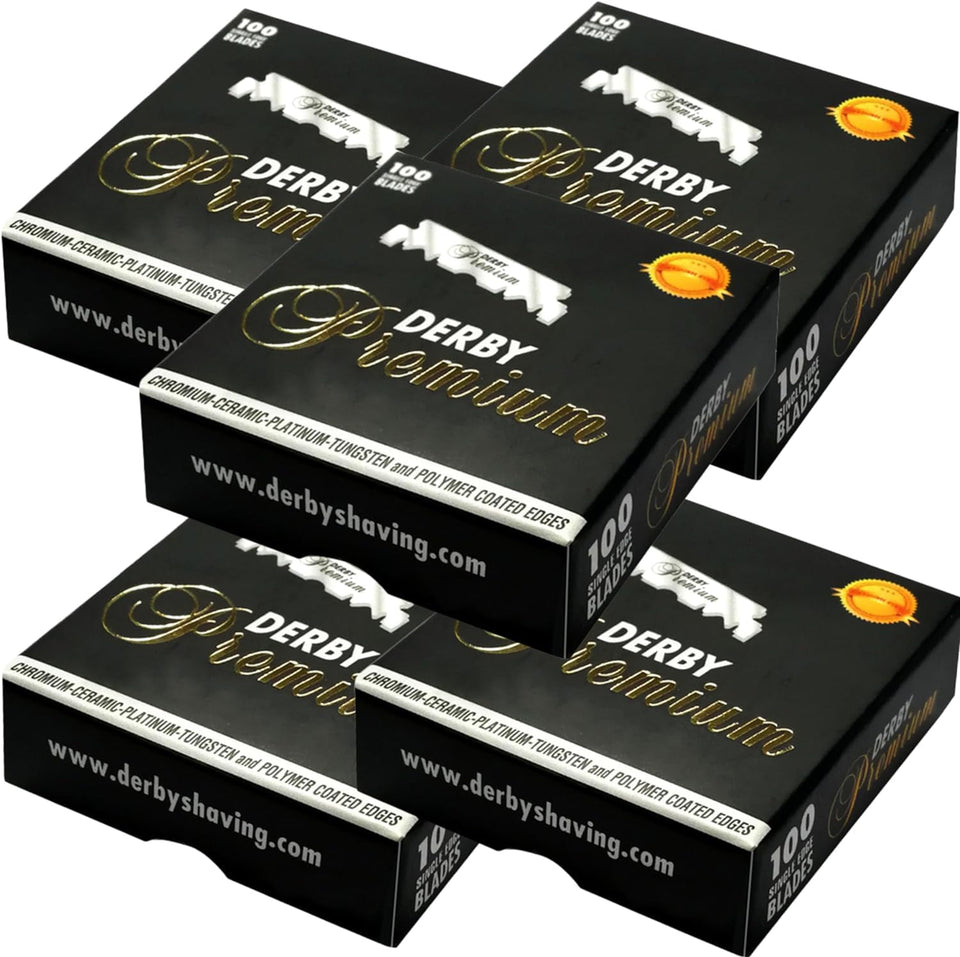 Derby Premium single-edge blades pack for clean, precise shaves.