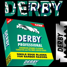 Derby Professional single-edge blades designed for straight razors with precise blade control.