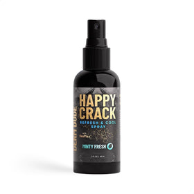 Derm Dude Happy Crack Refresh bottle front with minty cooling spray for daily freshness.