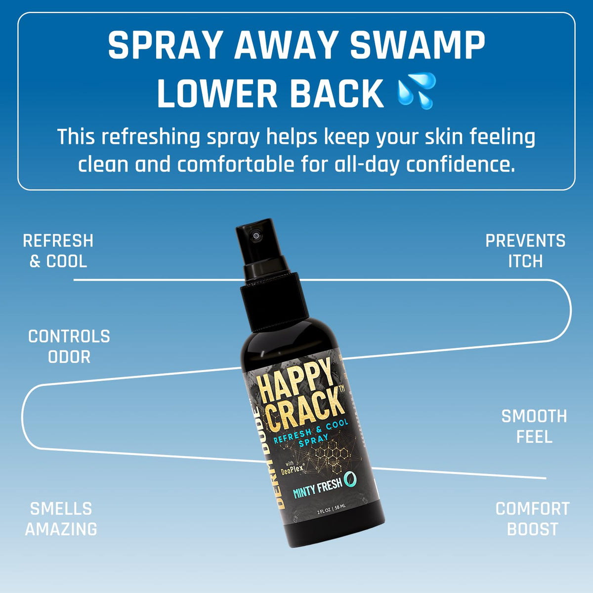 Derm Dude Happy Crack Refresh spray in action for quick odor control.