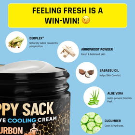 Derm Dude Happy Sack aluminum-free label emphasizes skin-friendly care.