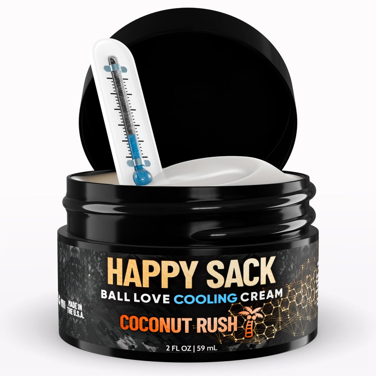 Derm Dude Happy Sack Ball Deodorant bottle with coconut rush scent for all-day freshness.