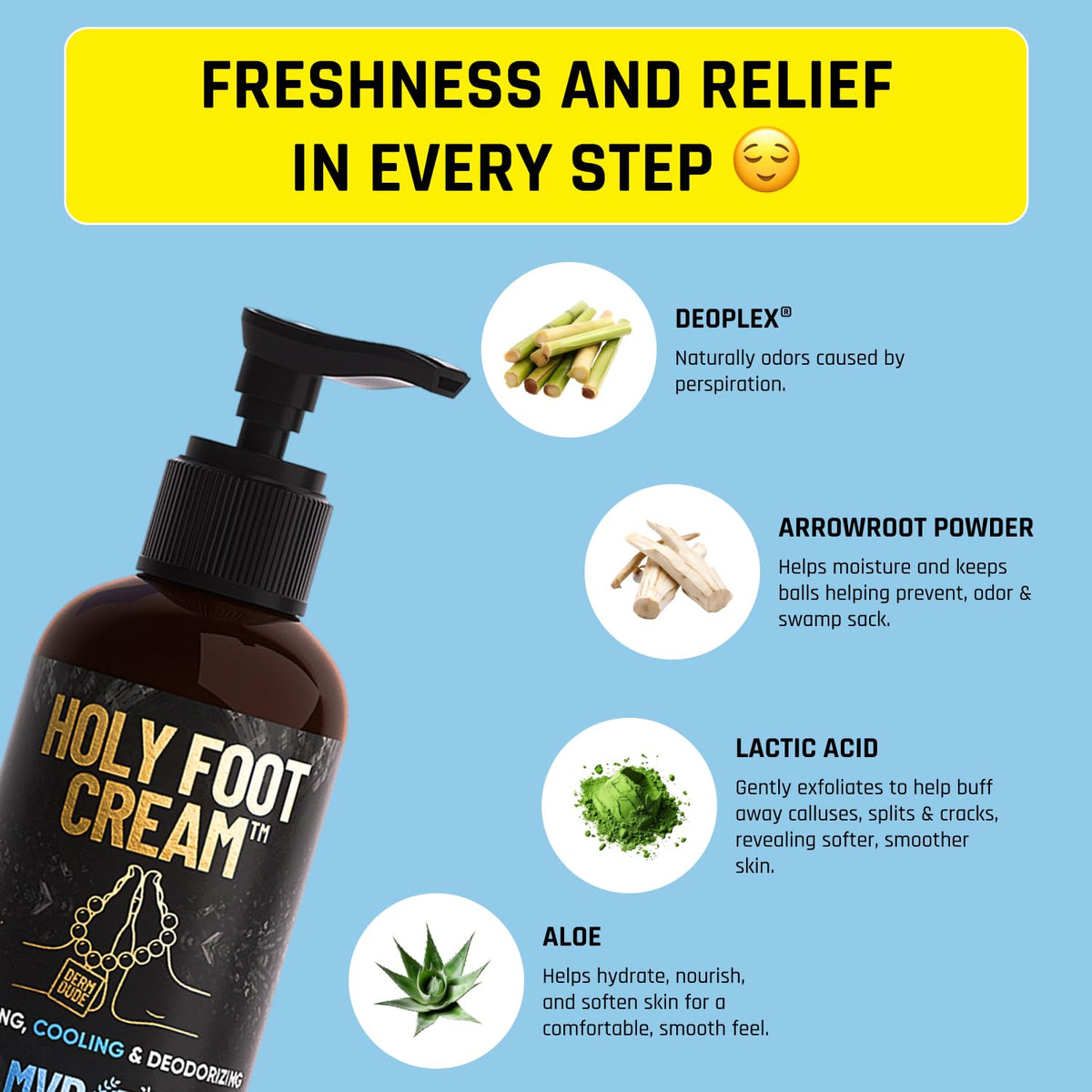 Derm Dude Holy Foot Cream being massaged into skin for smooth feel.