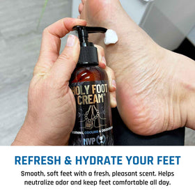 Derm Dude Holy Foot Cream gel like consistency spreading easily.