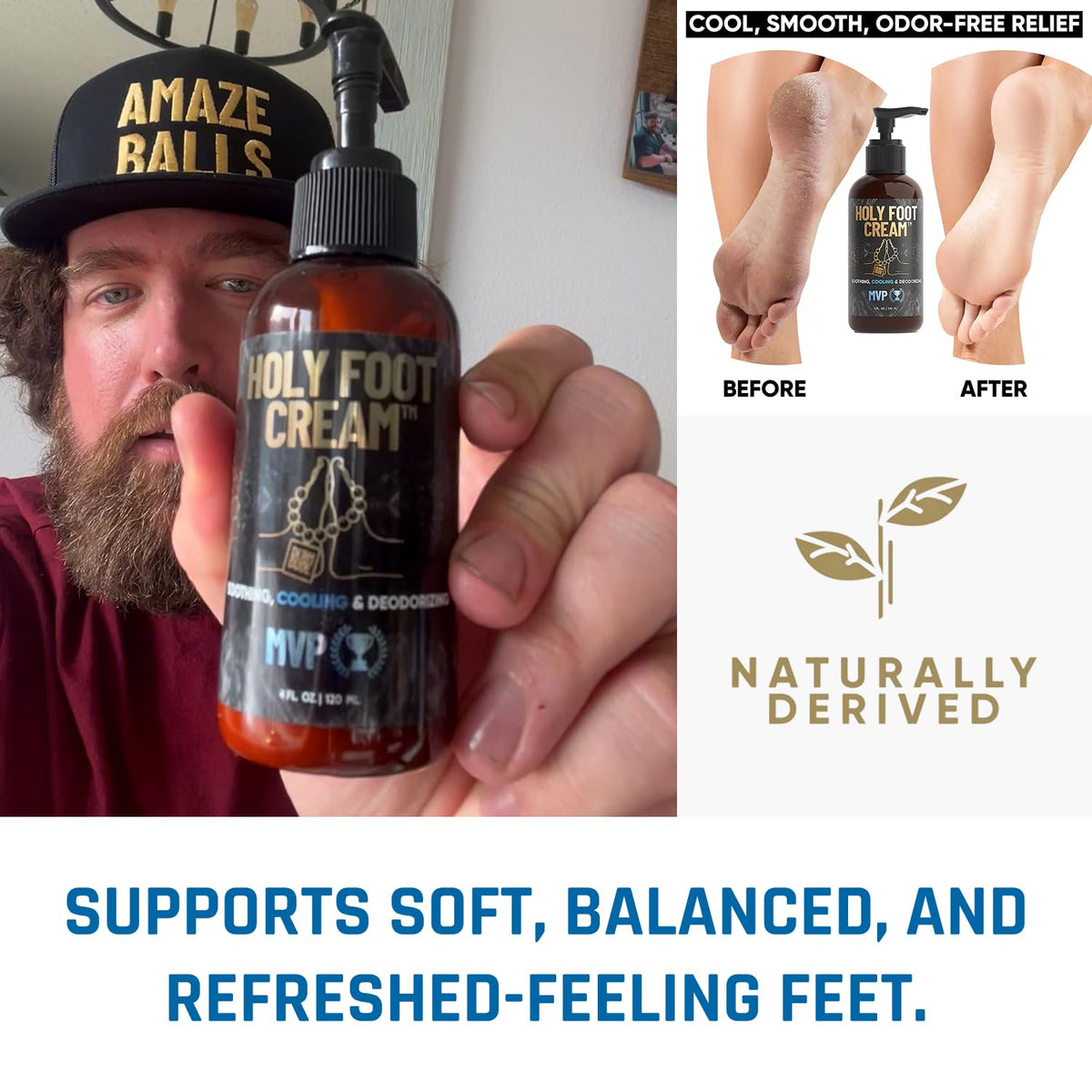 Derm Dude Holy Foot Cream MVP scent on bottle for refreshing aroma.