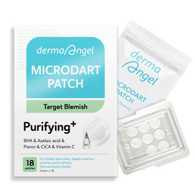 DERMA ANGEL packaging shows microdart patches ready for use