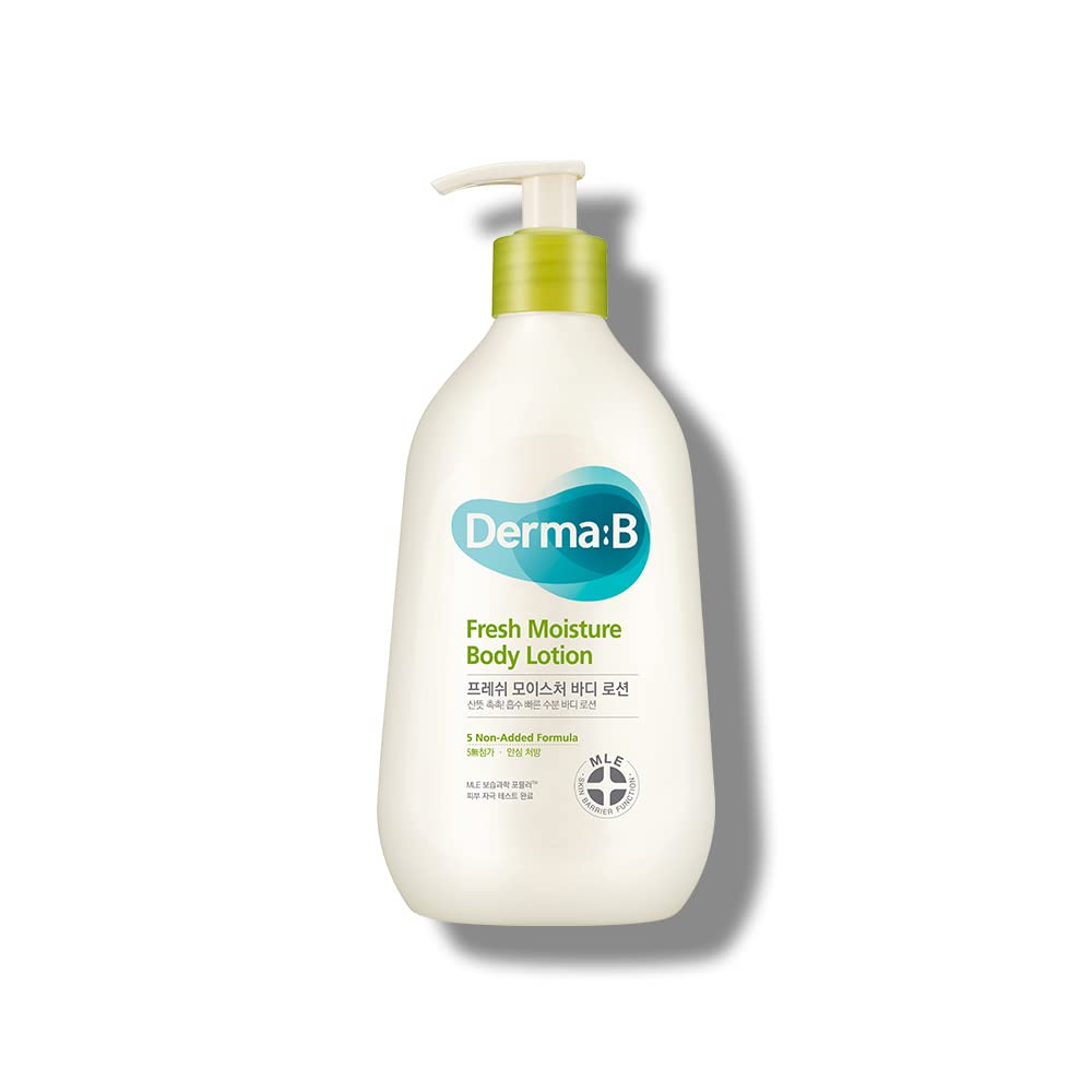 Derma B Fresh Moisture Body Lotion bottle demonstrates long-lasting hydration for very dry skin.