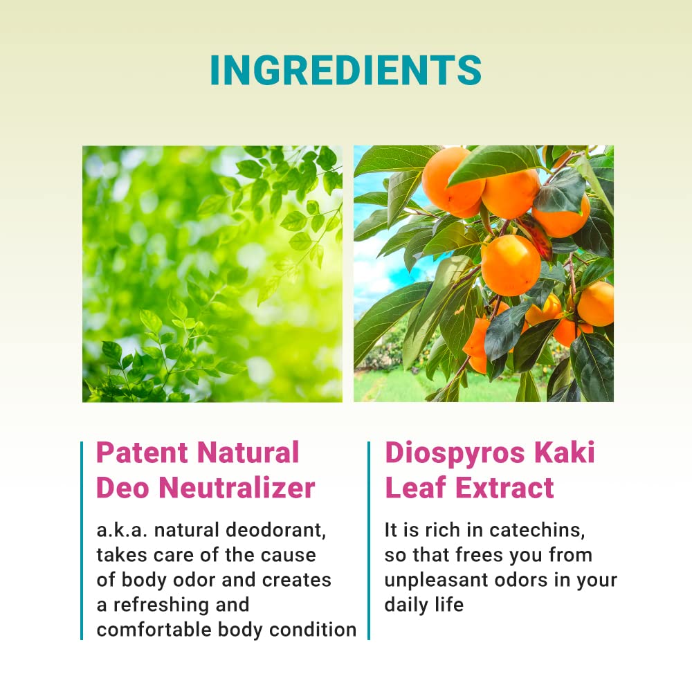Derma B Natural Deo Neutralizer illustrates odor control benefits for fresh skin.