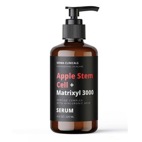 DERMA CLINICALS Apple stem cell serum bottle demonstrates hydrating, protection for aging skin