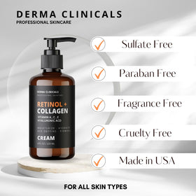 DERMA CLINICALS four-ounce pump bottle shown for easy daily use.