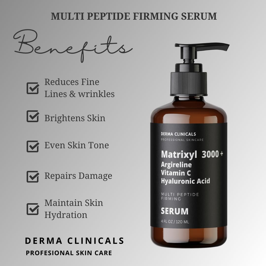DERMA CLINICALS Peptides anti-aging serum closeup highlights firmness