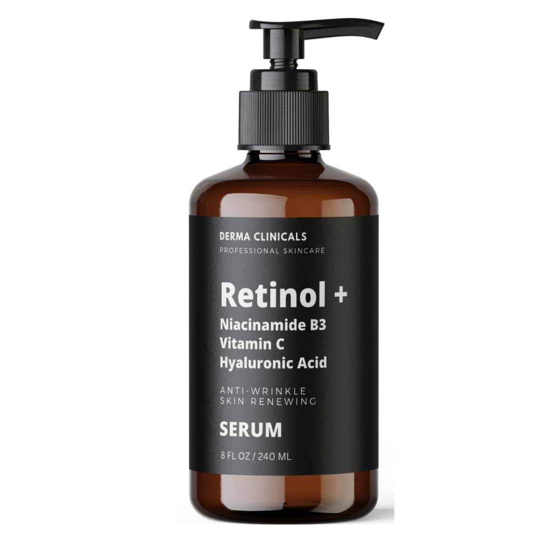 DERMA CLINICALS Retinol+ Serum bottle with pump for easy application