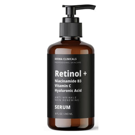DERMA CLINICALS Retinol+ Serum bottle with pump for easy application