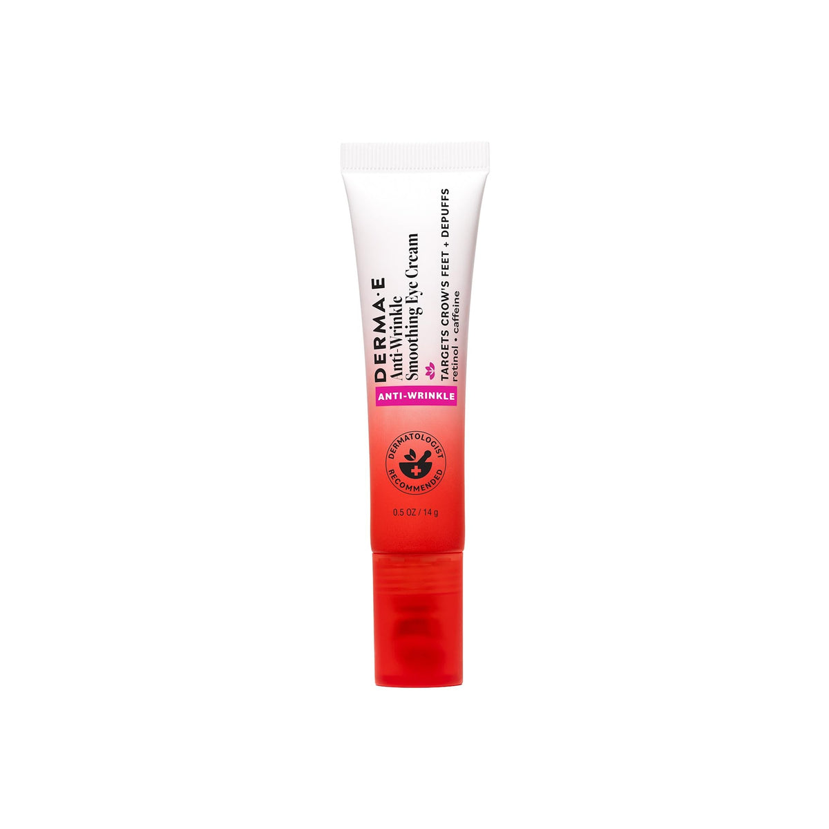 Derma E anti-wrinkle eye cream tube close-up highlighting smooth finish
